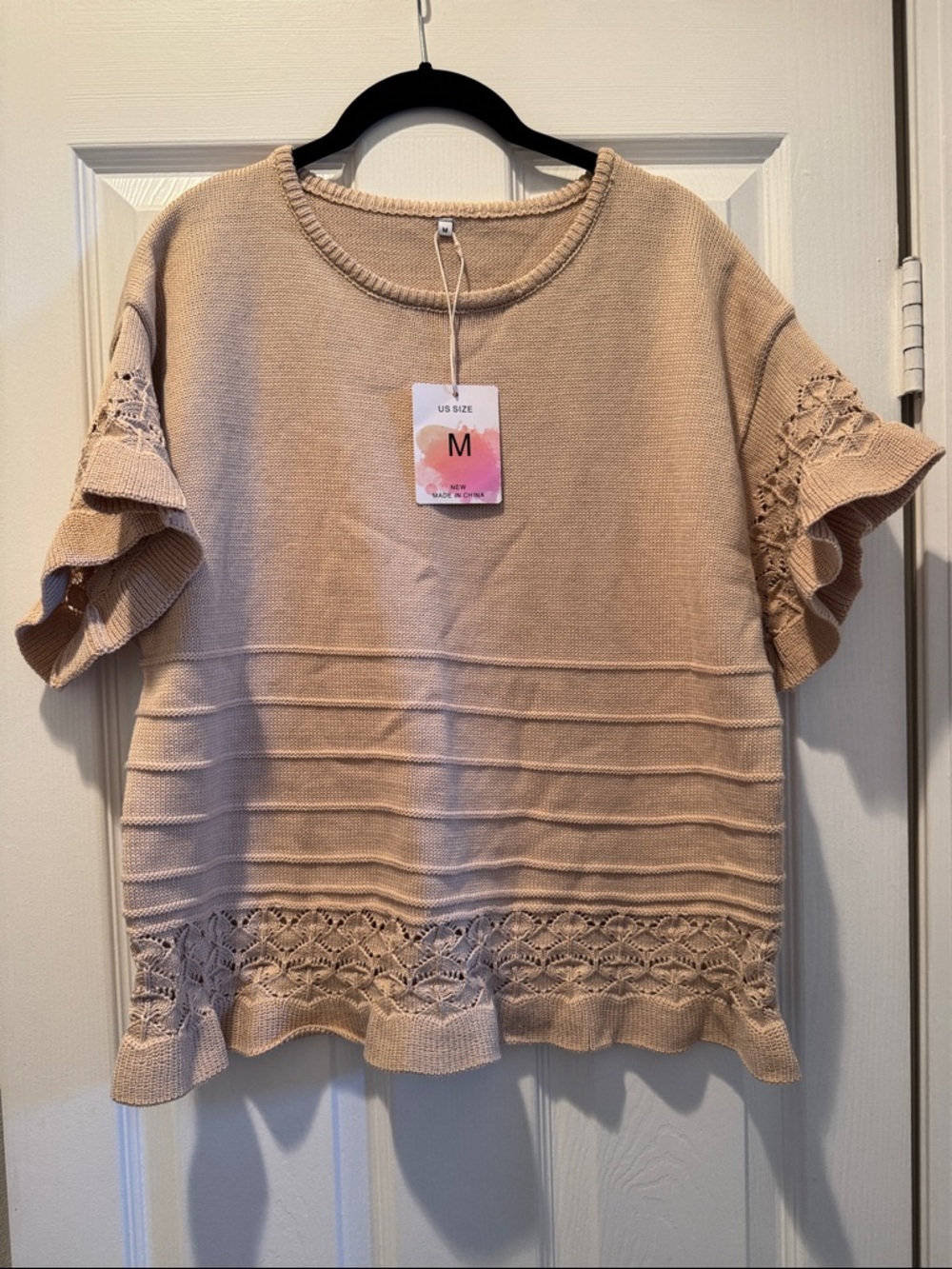 Women’s Cream Knit Ruffle Sleeve Top - Size M